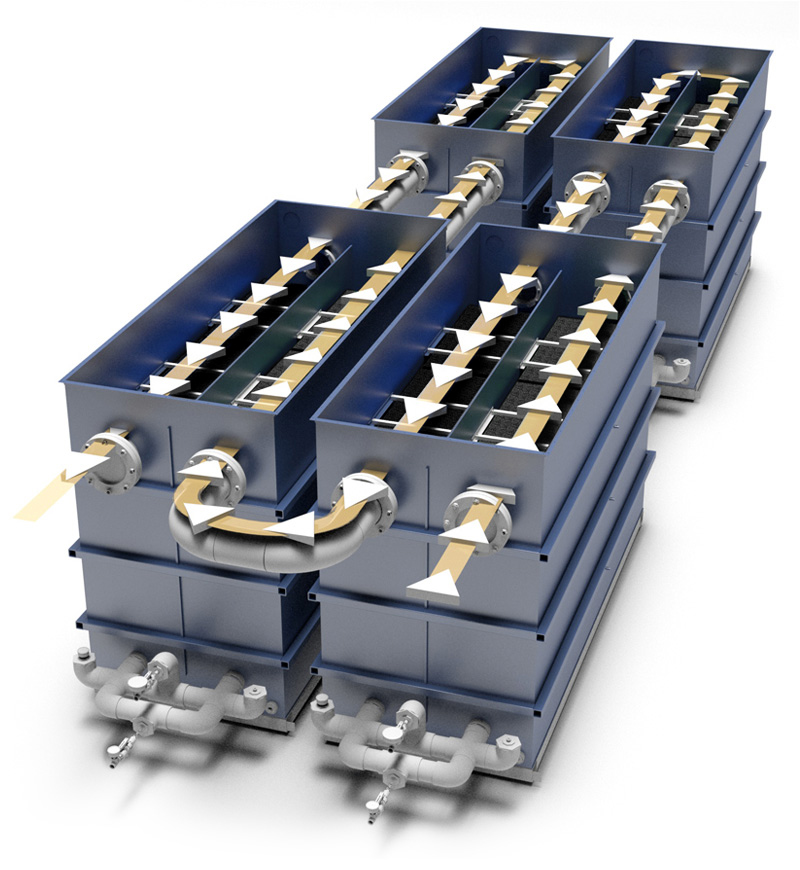 low flow oxyshark water treatment system showing the directional flow of water treated